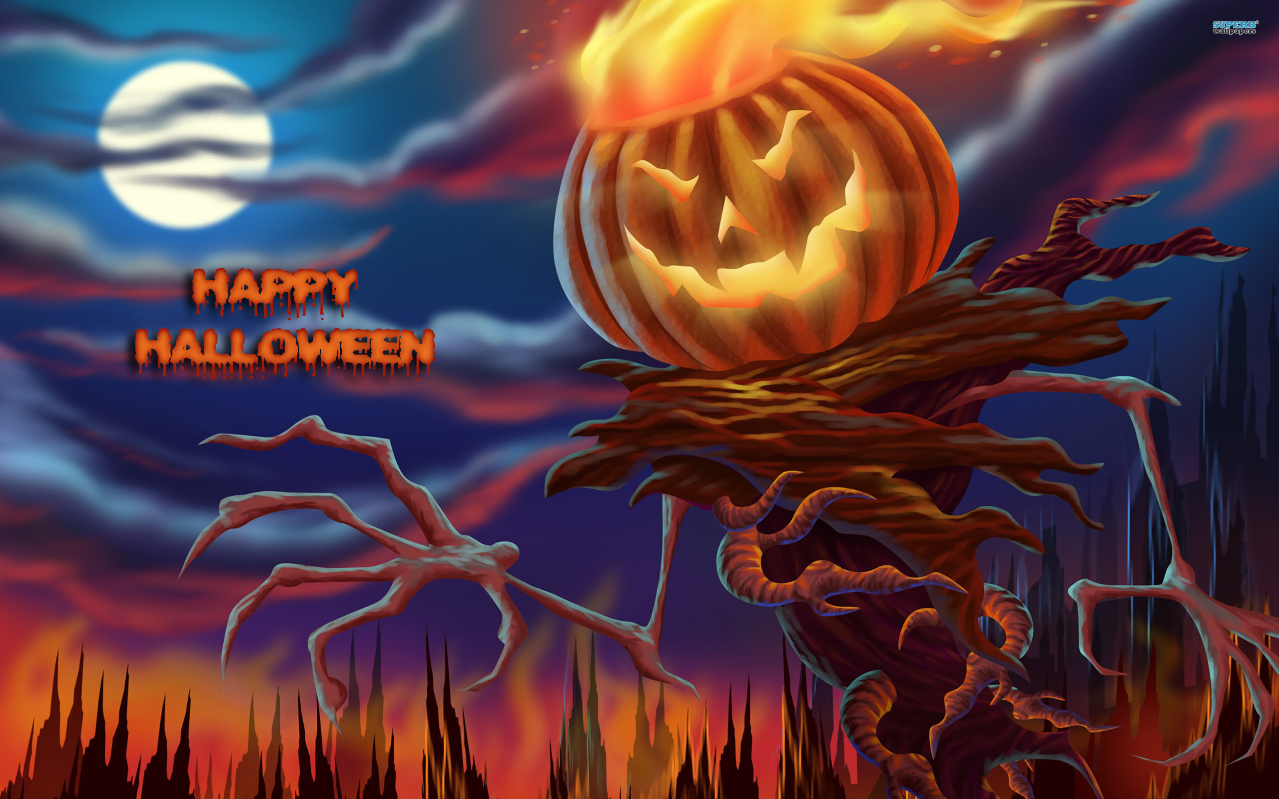 scary pumpkin happy halloween desktop wallpaper download